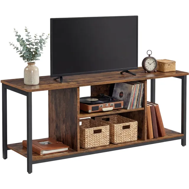 Vasagle TV Meubel - TV-meubel Lowboard - Open Vakken - Industrieel Design - Voor TV tot 55 cm Bruin-Zwart