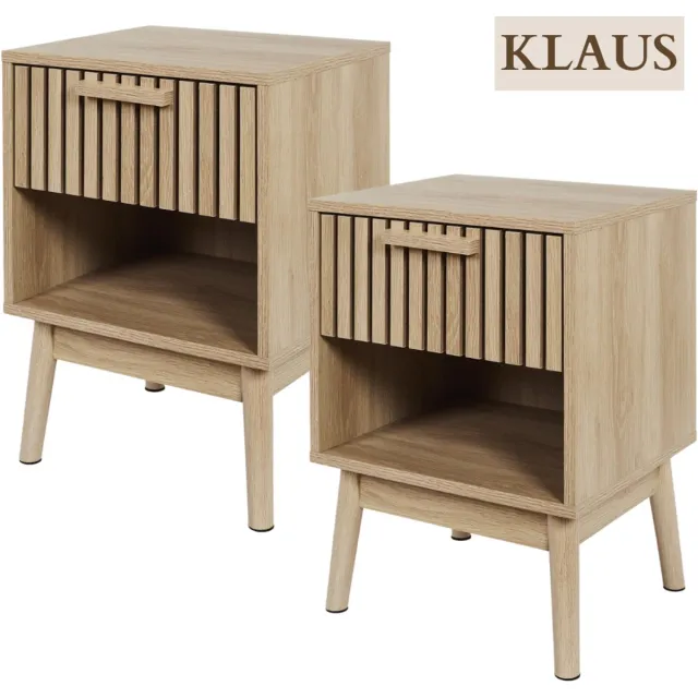 MISOU Nachtkastjes set van 2 - met Lade - 40x35x55cm - Nachtkastje Hout Bruin - Bedside Table - KLAUS