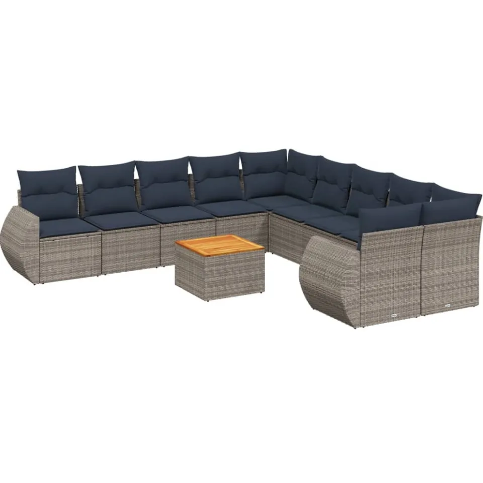 vidaXL 11-delige tuinbankset met kussens, grijs polyrotan, foto 3