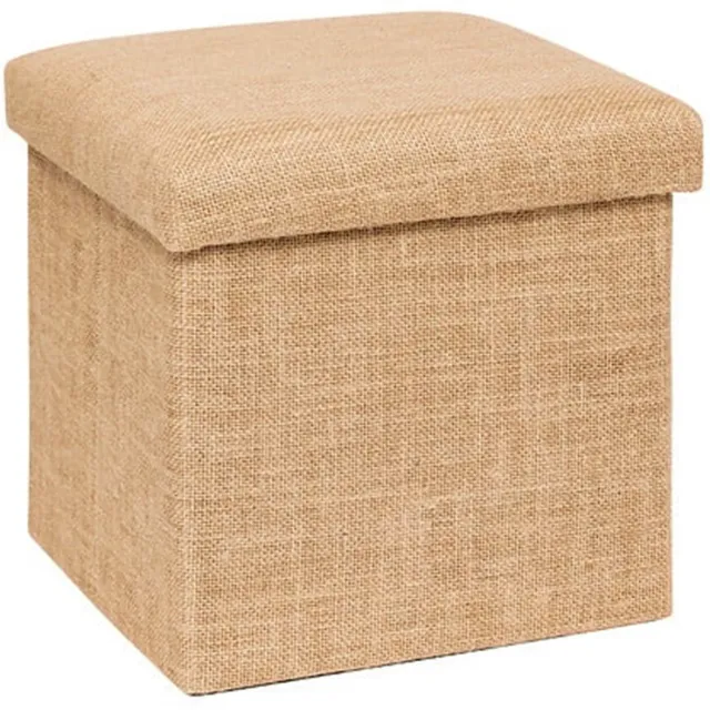 5Five® 5Five Poef Jute - 31x31x31 cm - hocker/voetenbankje - opbergbox - beige - PO/MDF - opvouwbaar