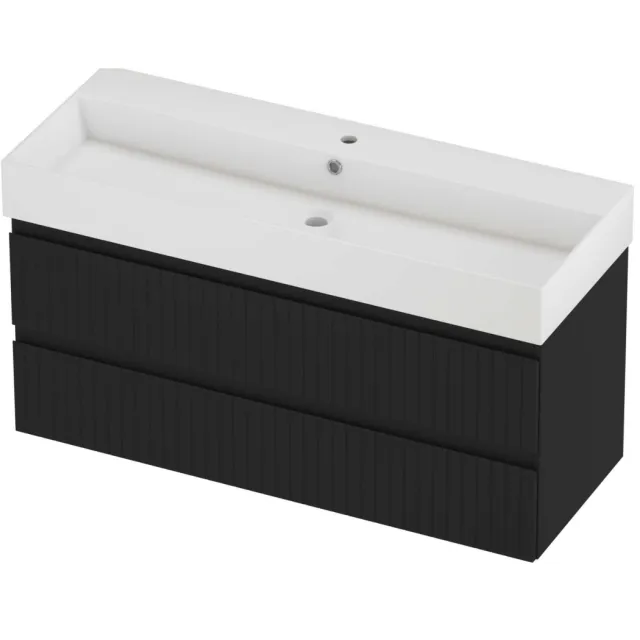Proline Zara Badmeubelset Porselein Loft 1 Kraangat Gefreesd 120x46x65 cm Glans Wit Mat Zwart