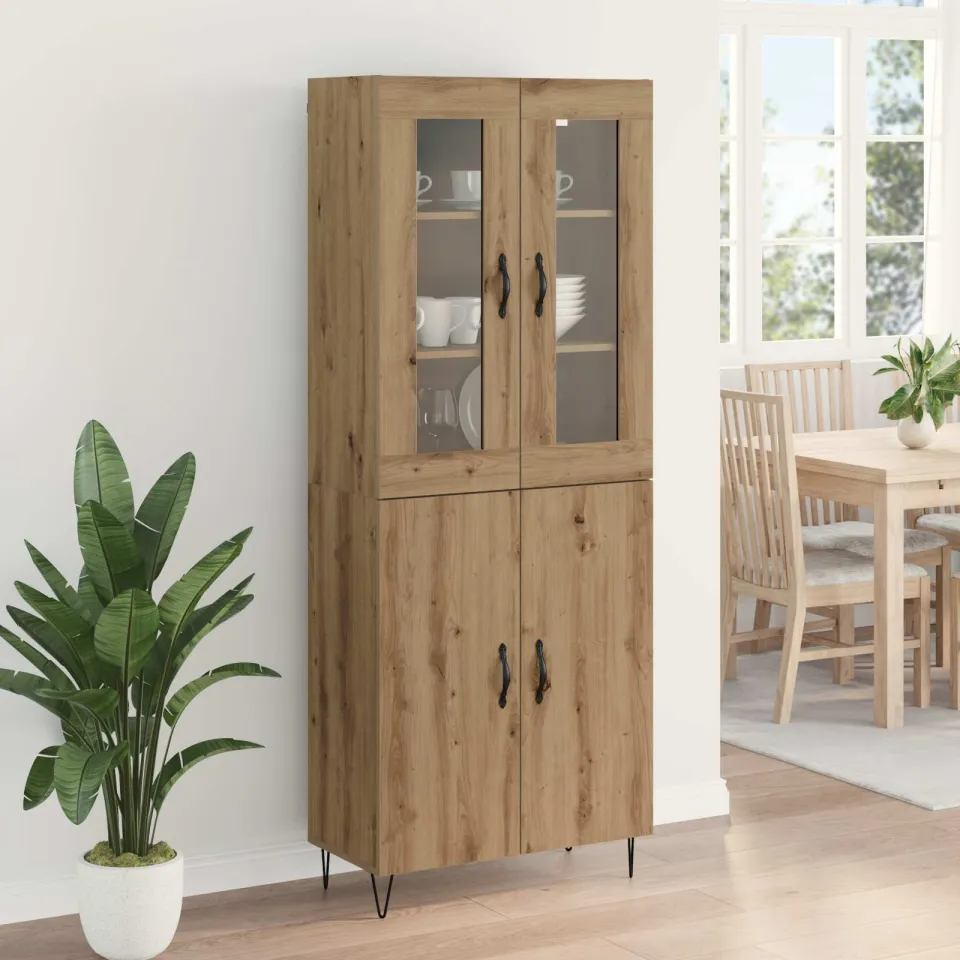vidaXL Hoge kast Artisan Eiken 69,5 x 34 x 90 cm Bewerkt hout, foto 4