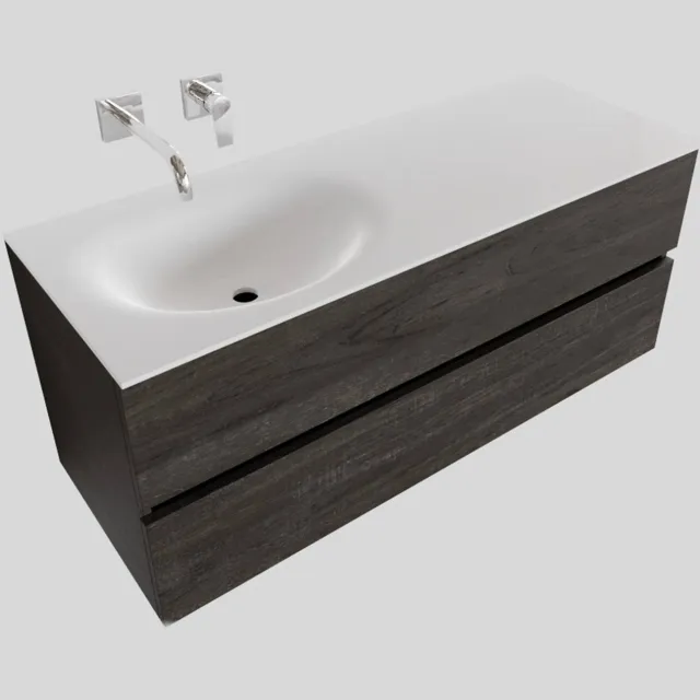 Boss & Wessing Badkamermeubel Solid Surface BWS Stockholm 120x46 cm Links Wood Dark Brown (0 kraangaten) Houtlook