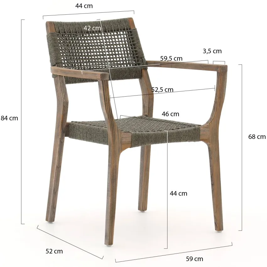 ROUGH Furniture ROUGH-L Rope/ROUGH-S 90cm dining tuinset 3-delig stapelbaar bruin, foto 2
