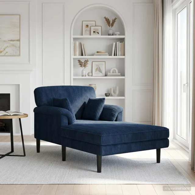 vidaXL Chaise longue Marineblauw Katoenen stof, foto 2