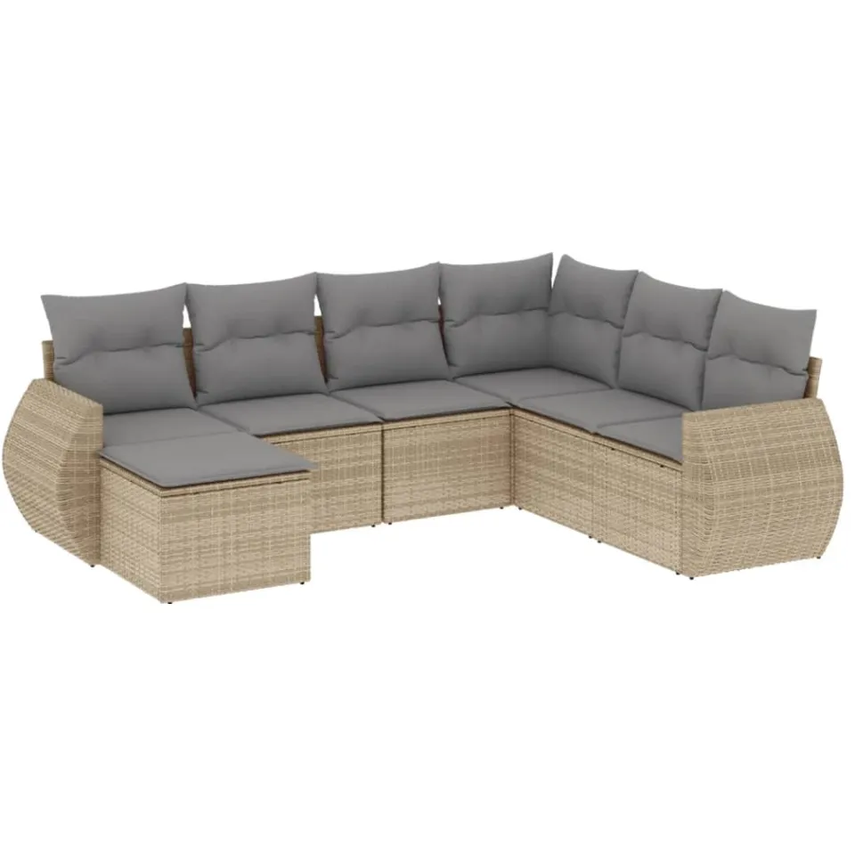 vidaXL 7-delige Loungeset met kussens poly rattan beige, foto 3