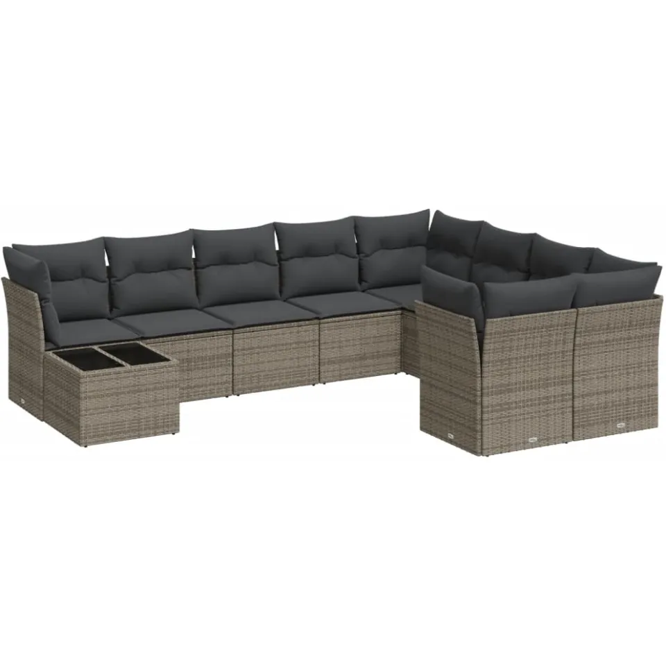 vidaXL 10-delige Loungeset met kussens poly rattan grijs