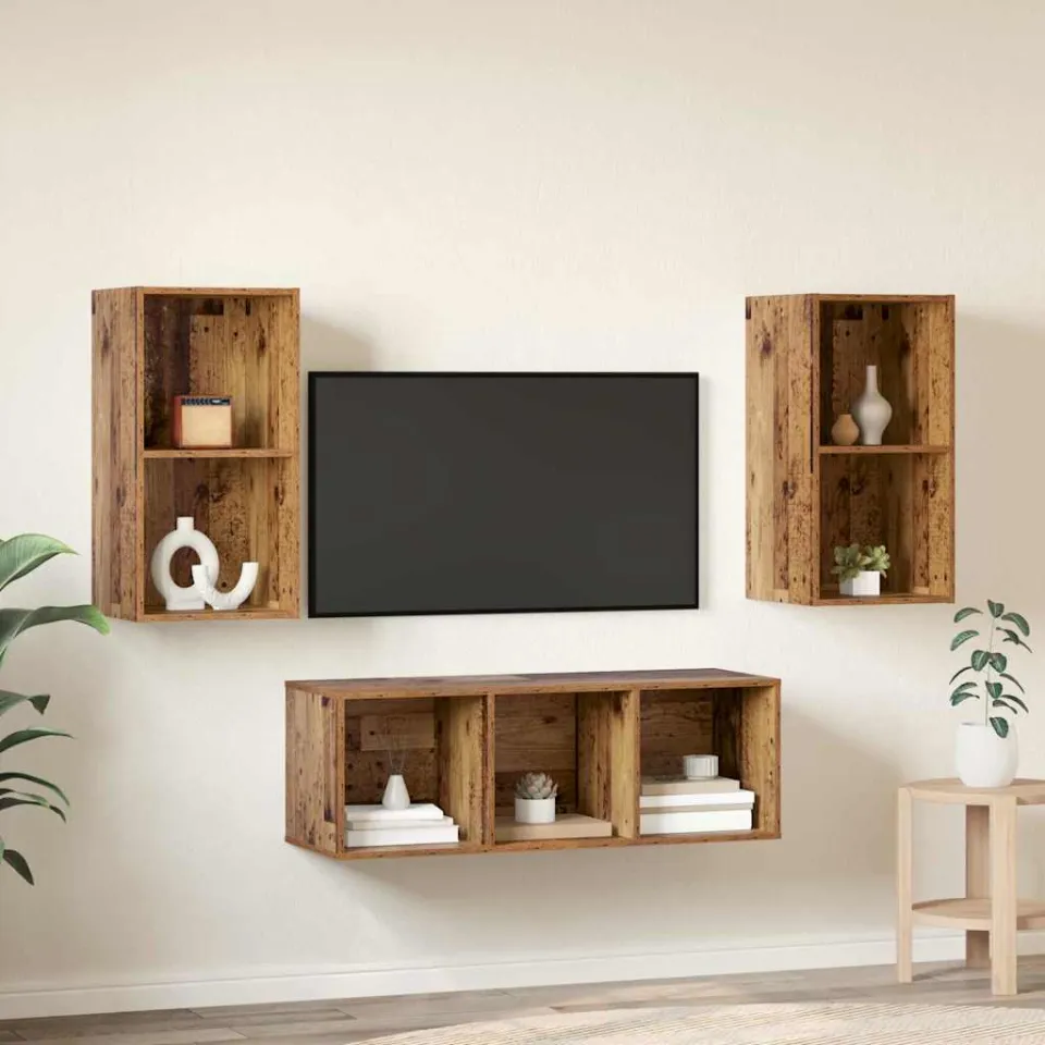 vidaXL Tv-meubelset 3 st 37 x 37 x 107 cm Oud Hout bruin, foto 4