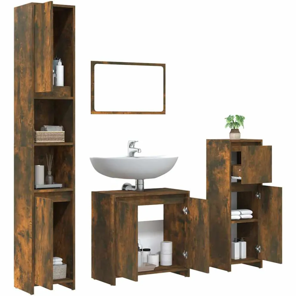 vidaXL 4-delige Badkamermeubelset bewerkt hout gerookt eikenkleurig, foto 4