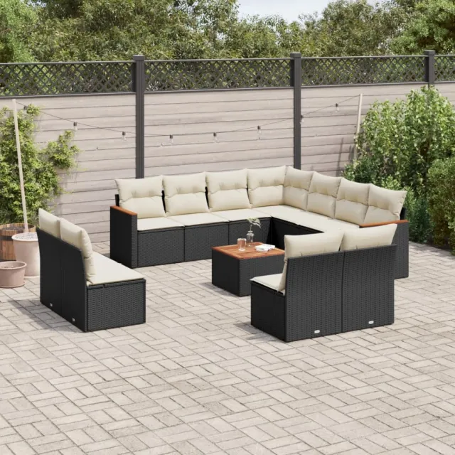 vidaXL 12-delige Loungeset met kussens poly rattan zwart, foto 2