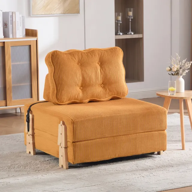STILVORA Fauteuil 90 x 86 x 84 cm - Opklapbare Slaapfauteuil Voor Kleine Ruimtes - Scandinavisch Design - Hout En Stof - Oranje Orange