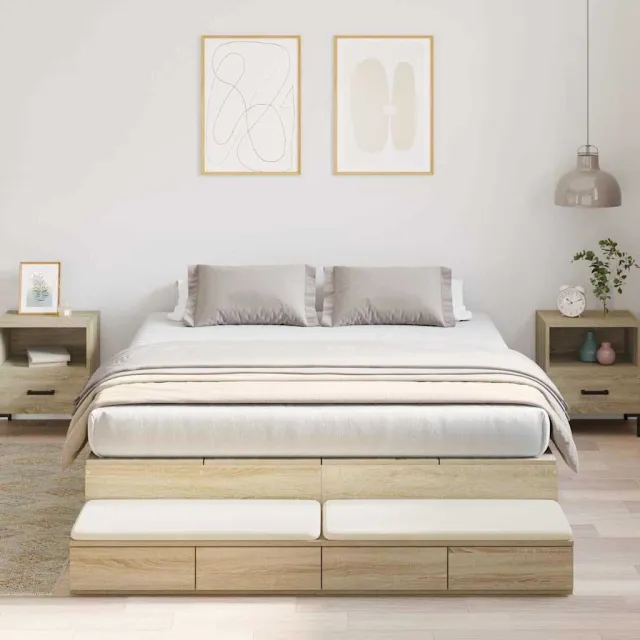 vidaXL Opbergbedframe met lade Sonoma Eiken 150 cm Bewerkt hout Bruin