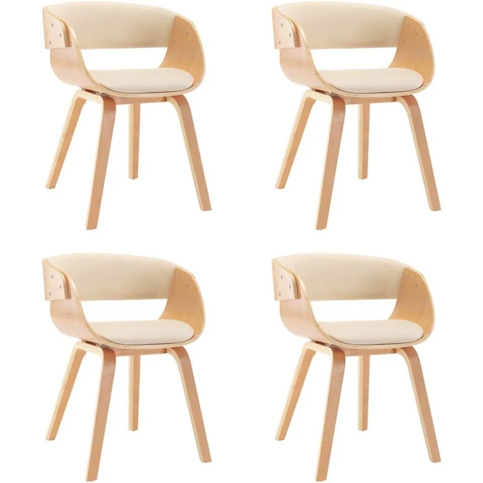 vidaXL Eetkamerstoelen 4 st gebogen hout en kunstleer crèmekleurig, foto 3