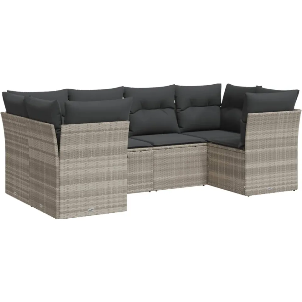 vidaXL 6-delige Loungeset met kussens poly rattan lichtgrijs grijs