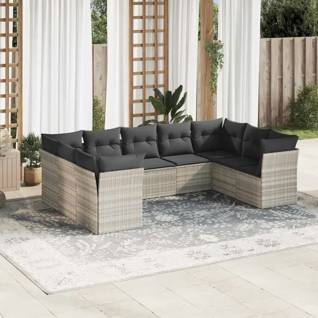 vidaXL 9-delige Loungeset met kussens poly rattan lichtgrijs grijs, foto 2