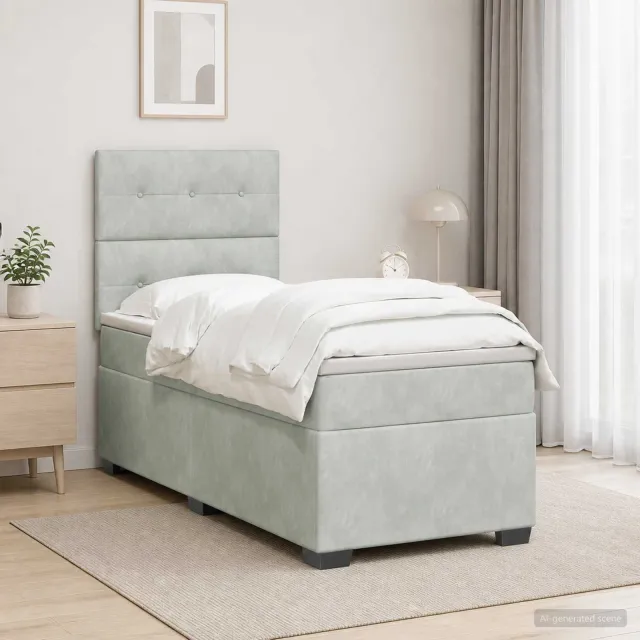 vidaXL Boxspring Bed met Matras en LED Lichtgrijs 90 x 190 cm Fluweel