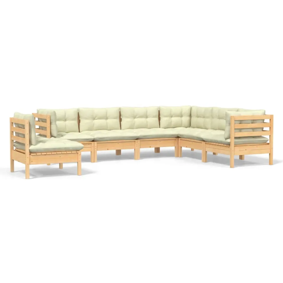 vidaXL 7-delige Loungeset met crèmekleurige kussens massief grenenhout, foto 3
