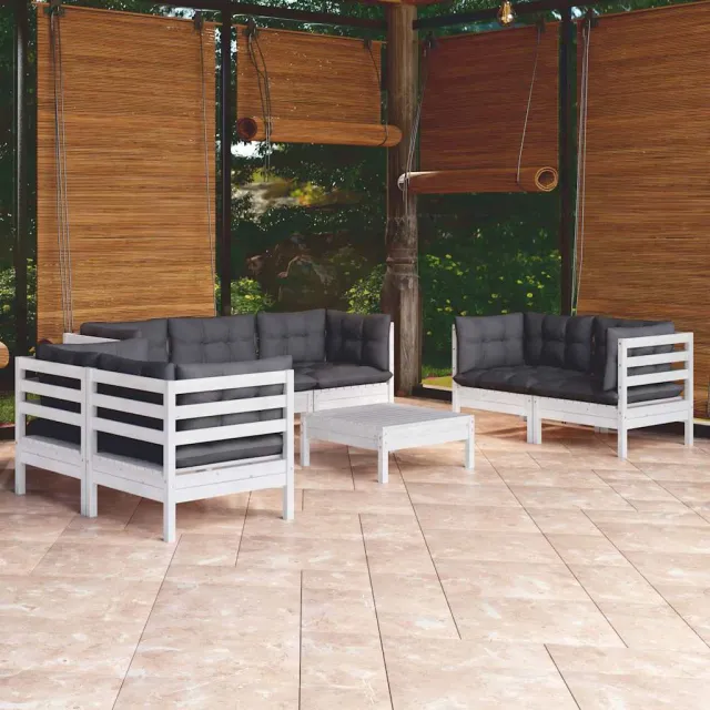 vidaXL 8-delige Loungeset met kussens massief grenenhout wit, foto 2