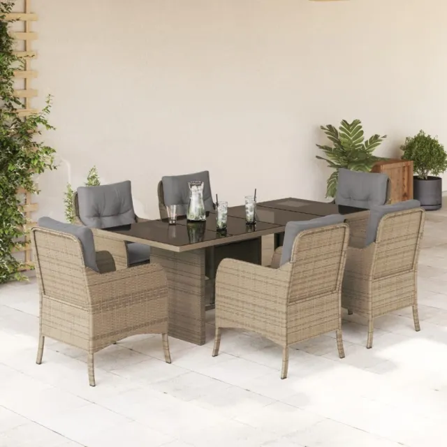 vidaXL 7-delige Tuinset met kussens poly rattan beige, foto 2