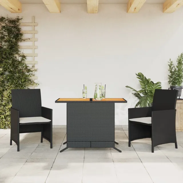 vidaXL 3-delige Bistroset met kussens poly rattan zwart, foto 2