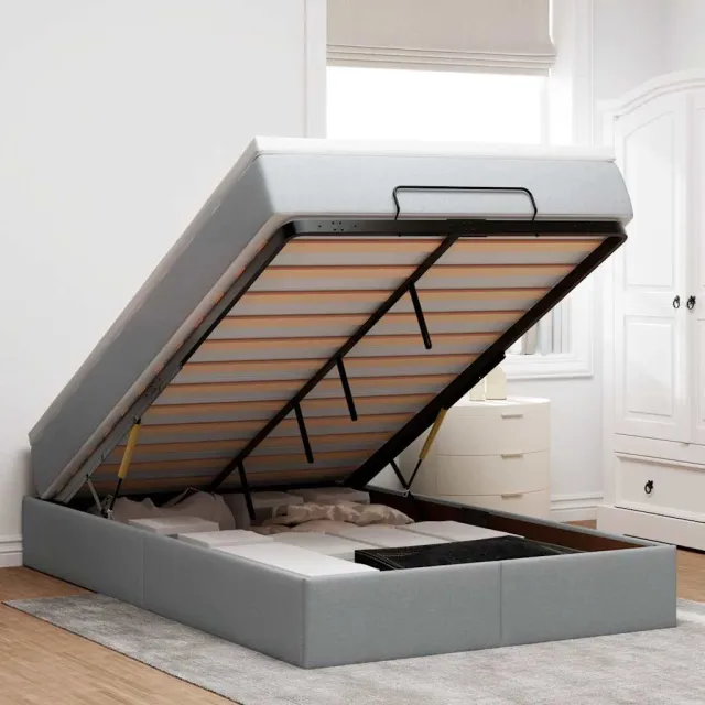vidaXL Ottoman bed met matras 120x190 cm stof lichtgrijs grijs