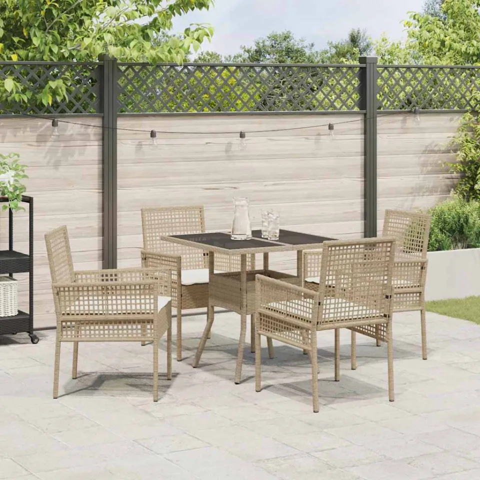 vidaXL Tuin eettafelset 5 st Beige poly rattan, foto 3