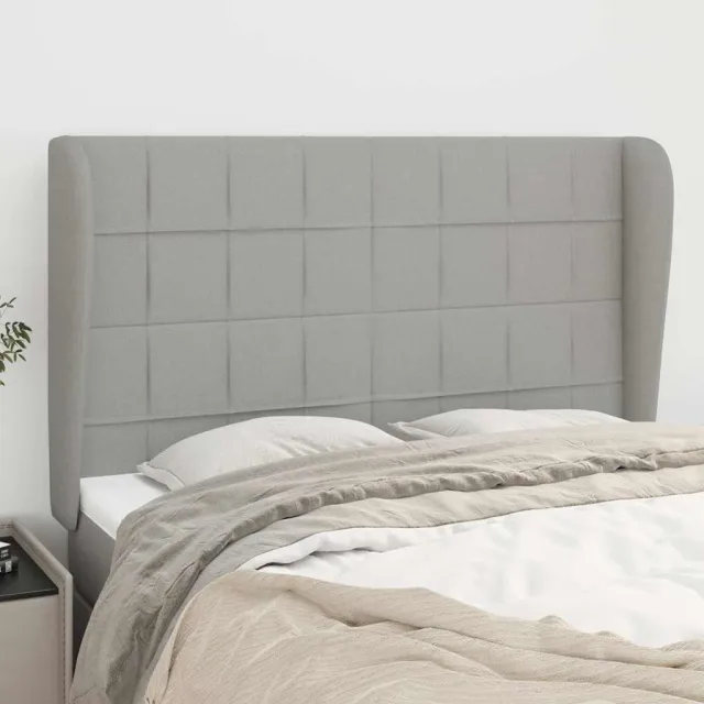 vidaXL Hoofdbord met randen 147x23x118/128 cm stof lichtgrijs grijs