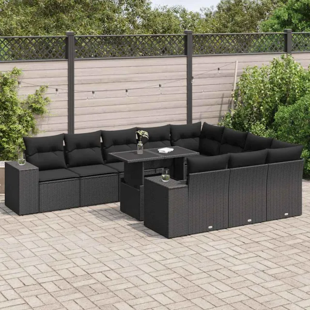 vidaXL 11-delige Loungeset met kussens poly rattan zwart, foto 2