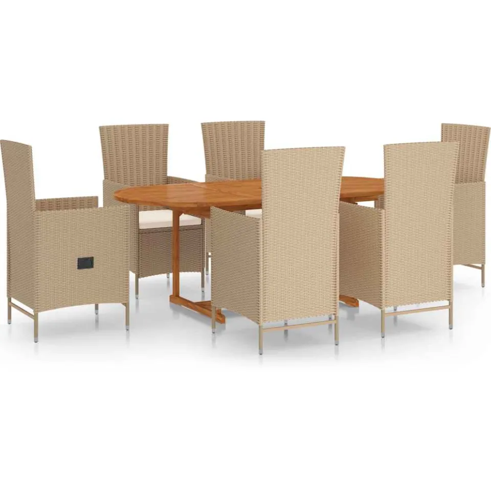 vidaXL 7-delige Tuinset poly rattan beige, foto 3