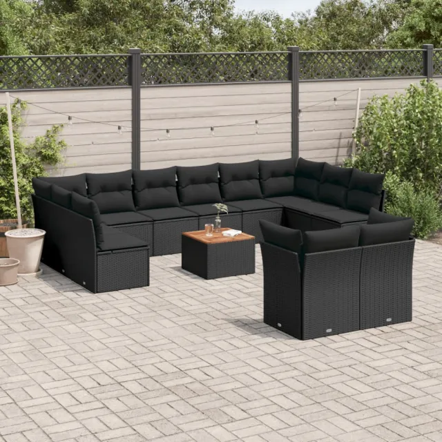 vidaXL 13-delige Loungeset met kussens poly rattan zwart, foto 2
