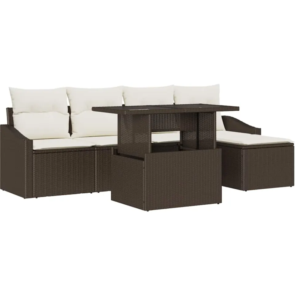 vidaXL Tuin Sofa Set 6 st Bruin en Crème poly rattan