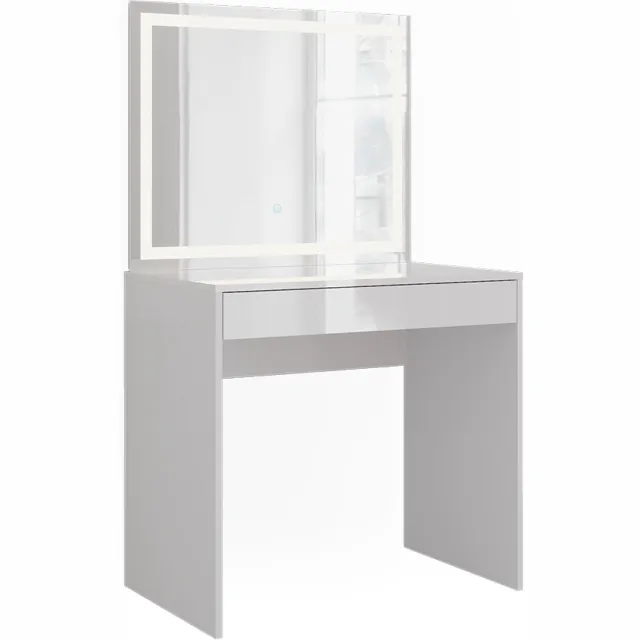 Vicco Kaptafel met licht Sherry, Wit/Wit Hoogglans, 81.4 cm met LED-spiegel