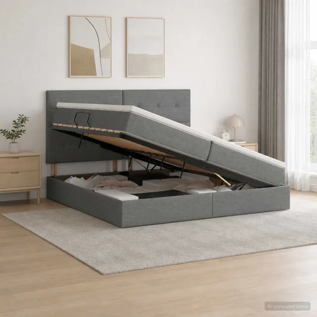 vidaXL LED Opslagbed met Matras Donkergrijs 200 x 200 cm Stof