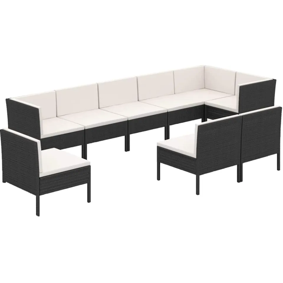 vidaXL 9-delige Loungeset met kussens poly rattan zwart, foto 3