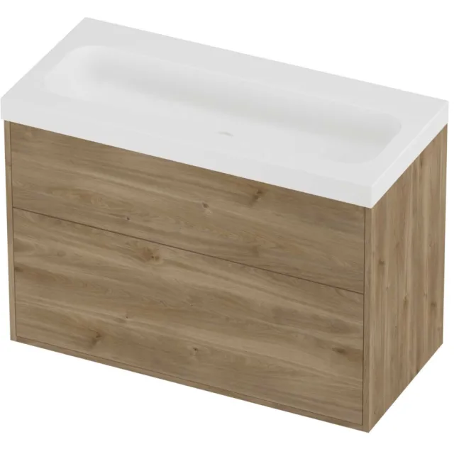 Proline Haga Badmeubelset Polystone Mezza 2 Laden 100x46x73 cm Mat White Cider Oak Eiken