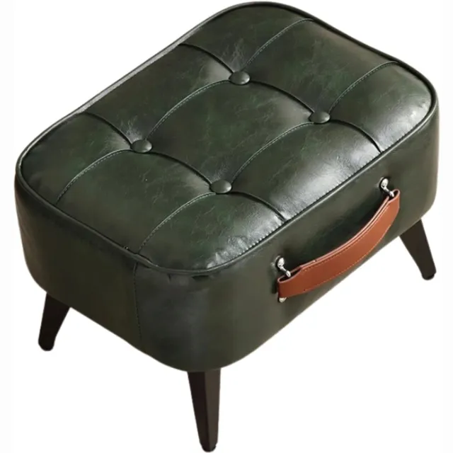 G&G voetenbankje of poef - Hocker - Voetensteun - Kunstleer - 43bx31dx26h - Met handvat - Bank - Woonkamer - Vintage - Groen