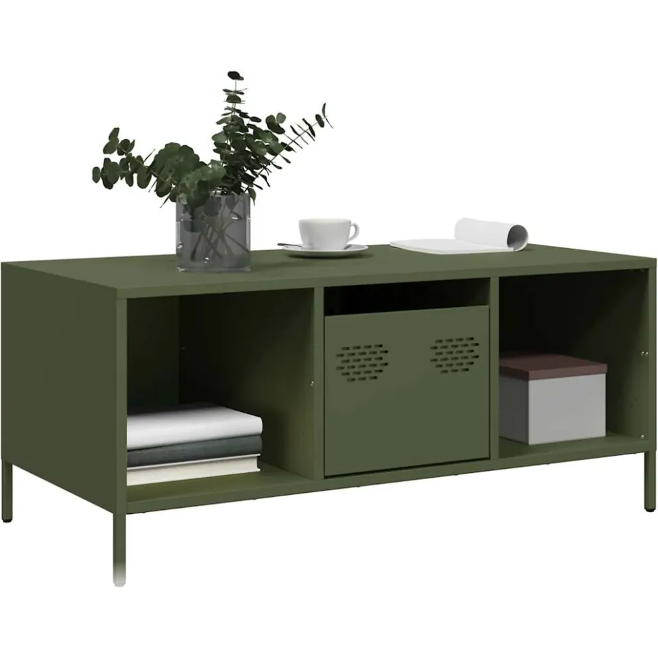vidaXL Salontafel 101,5x50x43,5 cm koudgewalst staal olijfgroen, foto 3