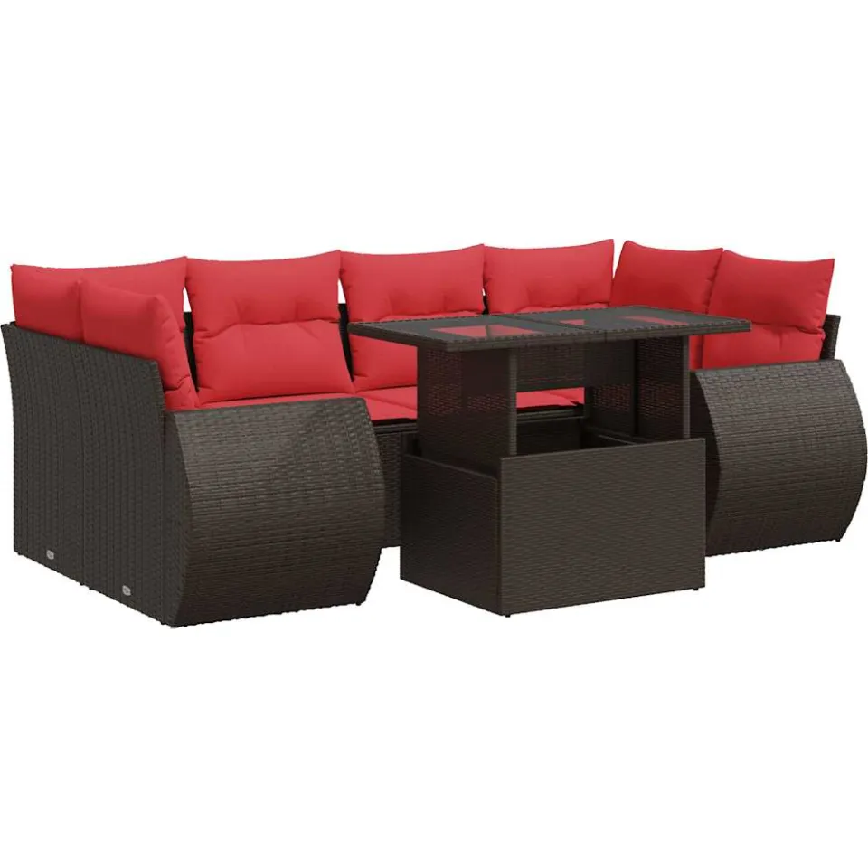 vidaXL 7-delige Loungeset met kussens poly rattan acacia bruin, foto 3