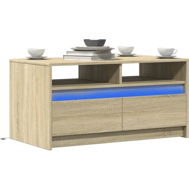 vidaXL Salontafel met LED-verlichting bewerkt hout sonoma eikenkleurig Bruin