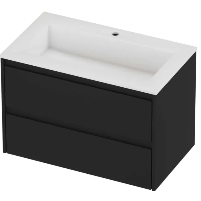 Proline Aristo Badmeubelset Polystone Elegant 1 Kraangat 80x46x54 cm Glans Wit Mat Zwart
