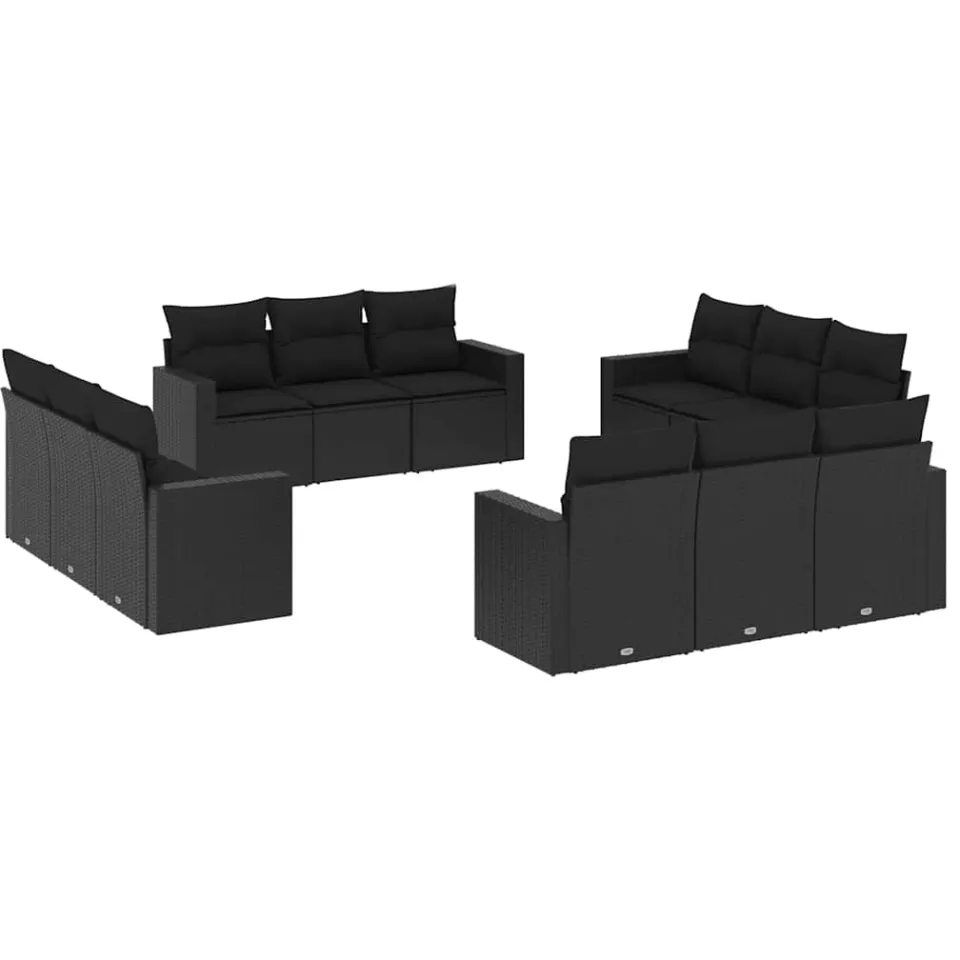 vidaXL 12-delige Loungeset met kussens poly rattan zwart, foto 3