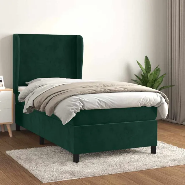 vidaXL Boxspring met matras fluweel donkergroen 100x200 cm groen