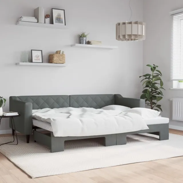 vidaXL Slaapbank met onderschuifbed 80x200 cm stof donkergrijs grijs