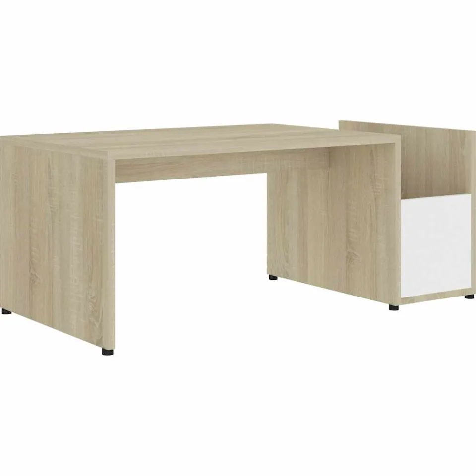 vidaXL Salontafel 90x45x35 cm bewerkt hout wit en sonoma eikenkleurig, foto 3