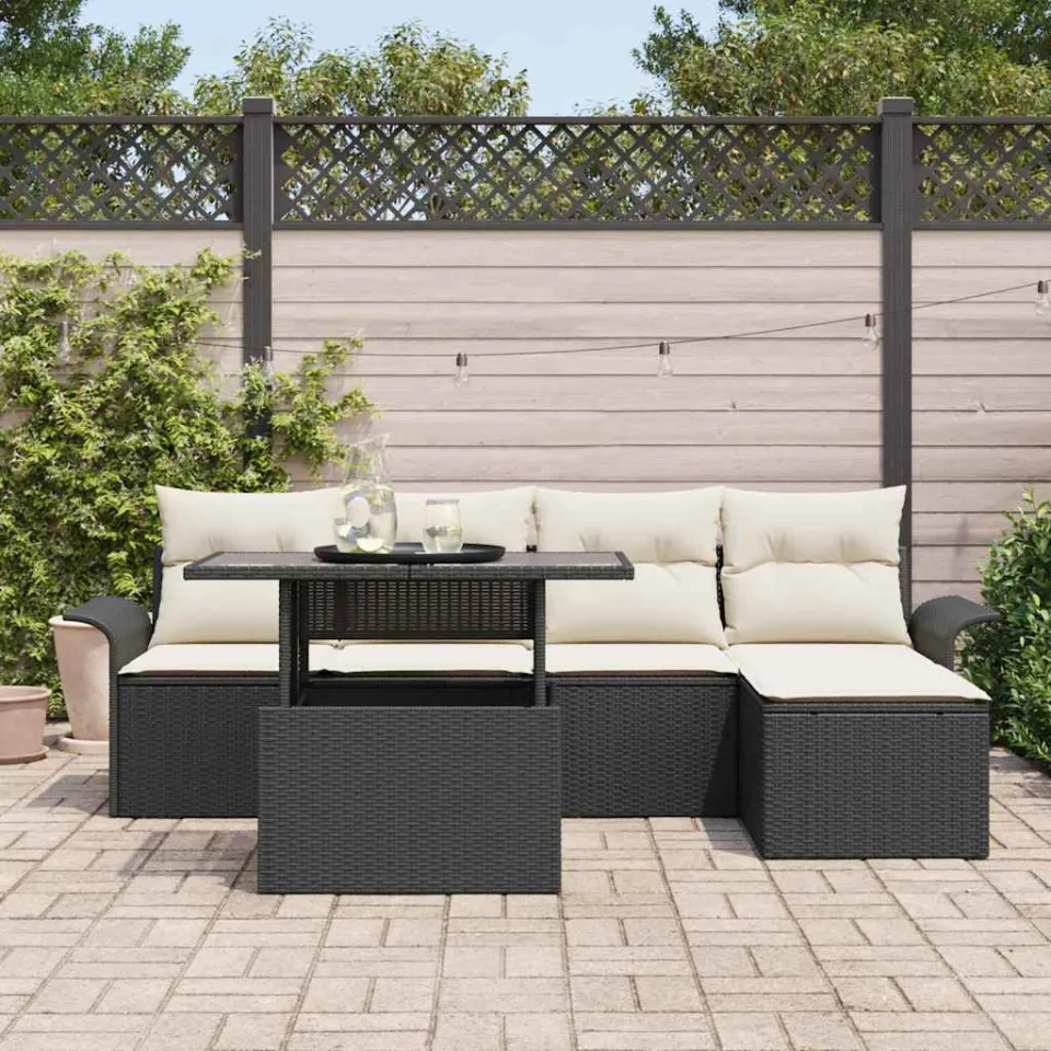 vidaXL Tuin Sofa Set 6 st Zwart Poly riet, foto 3