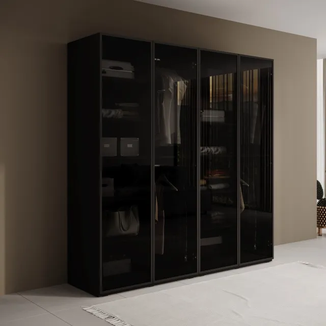 MEUBELLA Kledingkast Shelton - Zwart 1 - 202 cm - Met glas