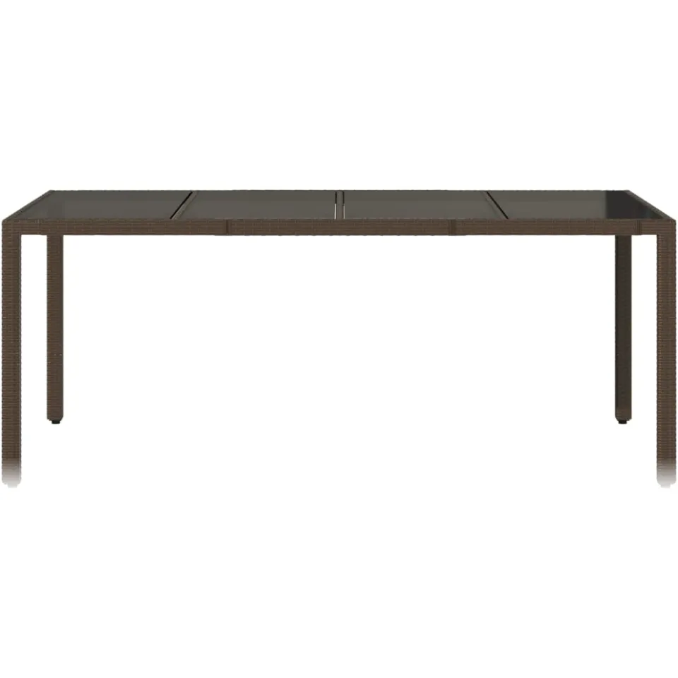 vidaXL Tuintafel met glazen blad 190x90x75 cm poly rattan bruin, foto 4