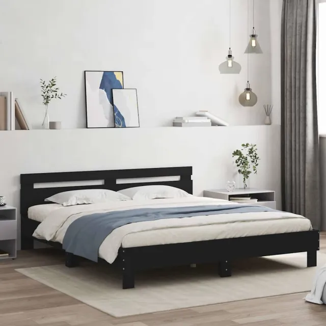 vidaXL Bedframe met hoofdeinde en LED zwart 180x200 cm