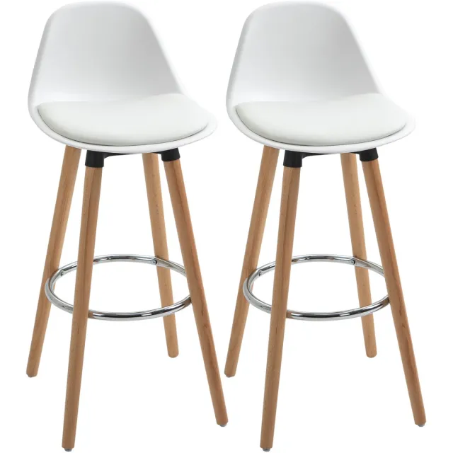 Homcom Barkruk set van 2 met rugleuning - Barstoel - Keukenkruk - Wit