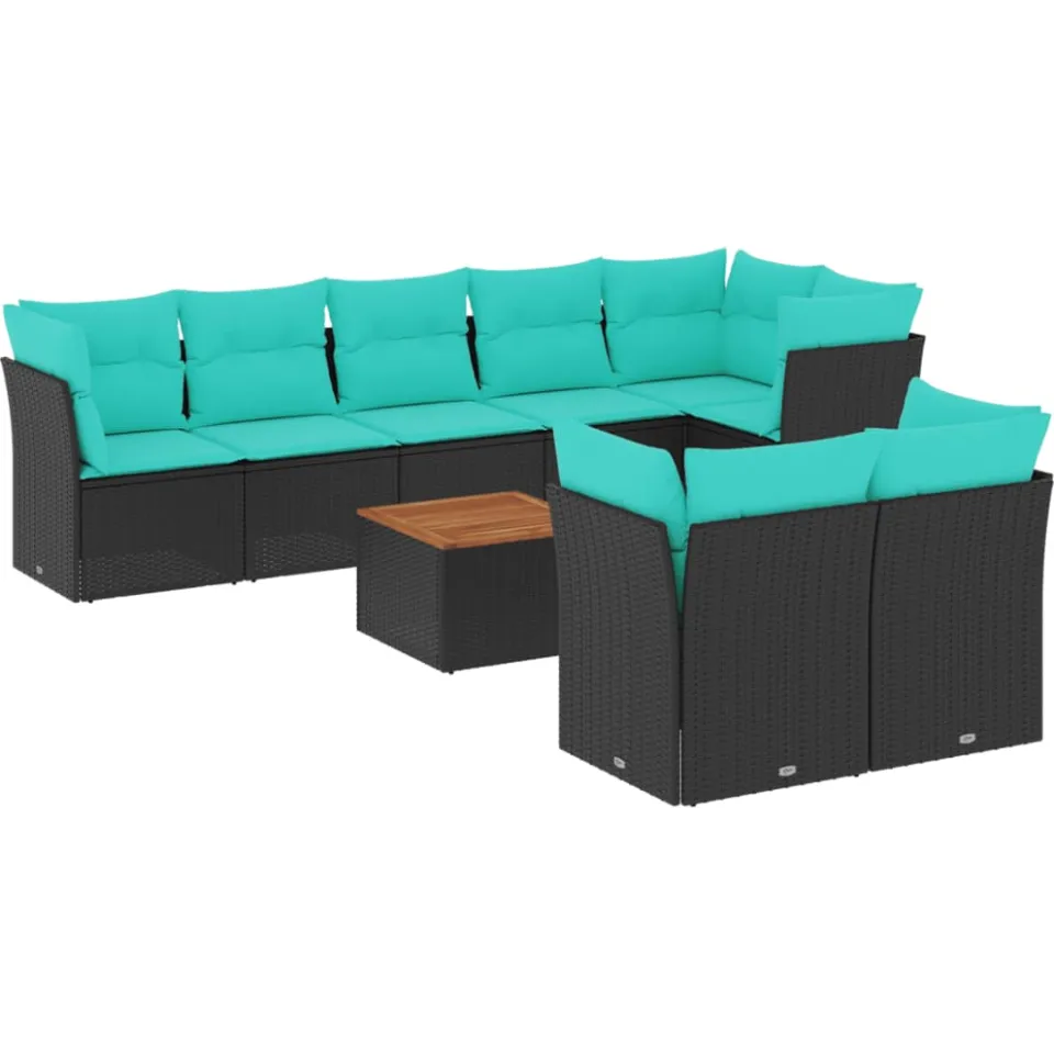 vidaXL 9-delige Loungeset met kussens poly rattan zwart, foto 3